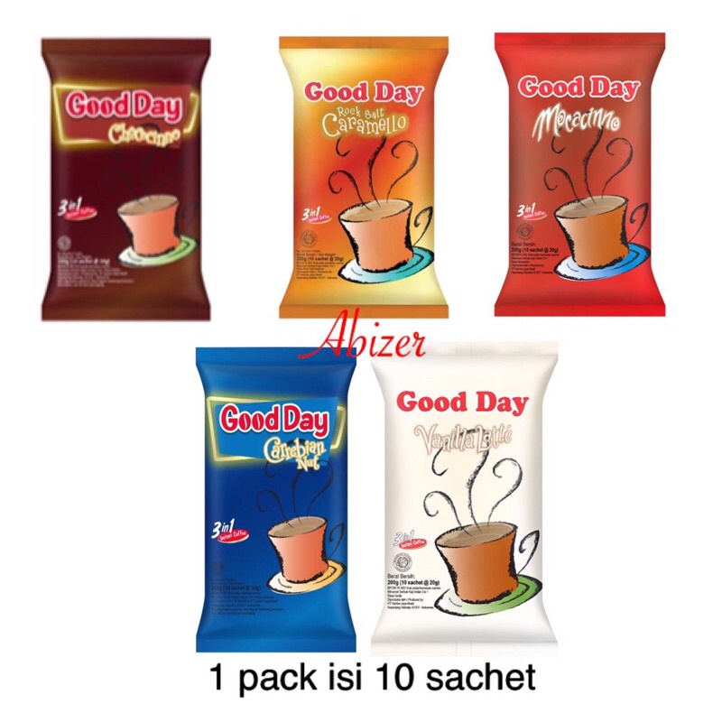 KOPI GOOD DAY MOCACINNO / CHOCOCINO / CARREBIAN NUTS / VANILLA LATTE / CARAMELLO 10 sachet @ 20gr