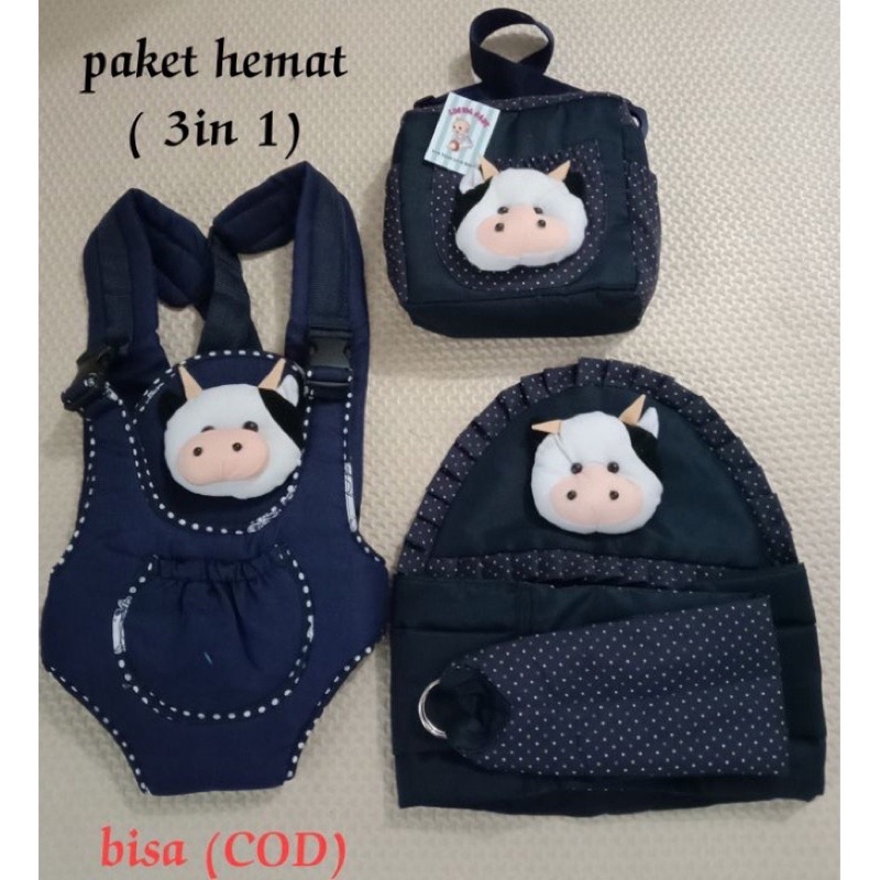 3in1set gendongan bayi depan,renda,&amp;tas kecil dora