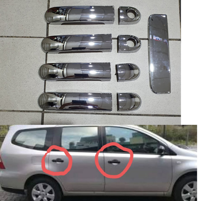 Cover handle PINTU MOBIL nissan grand LIVINA / LIVINA 2008 sampai 2018 2 lobang kunci chrome crome 2017 2016 2015 2014 2013 2012 2011 2010 2009