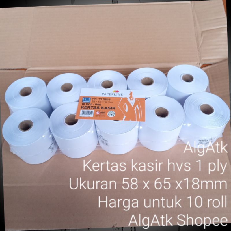 

10 Roll kertas kasir hvs 1ply ukuran 58 x 65 x 18mm