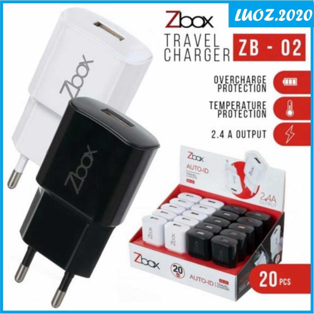 (1BOX ISI 20PCS) BATOK USB CHARGER ZBOX ZB-02/ BOX ISI 20 PCS 1 PORT USB REAL 2A