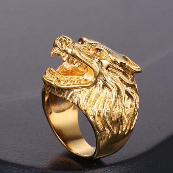 SEUSUK  Perhiasan Cincin Punk Vintage Desain Serigala Keren untuk Pria