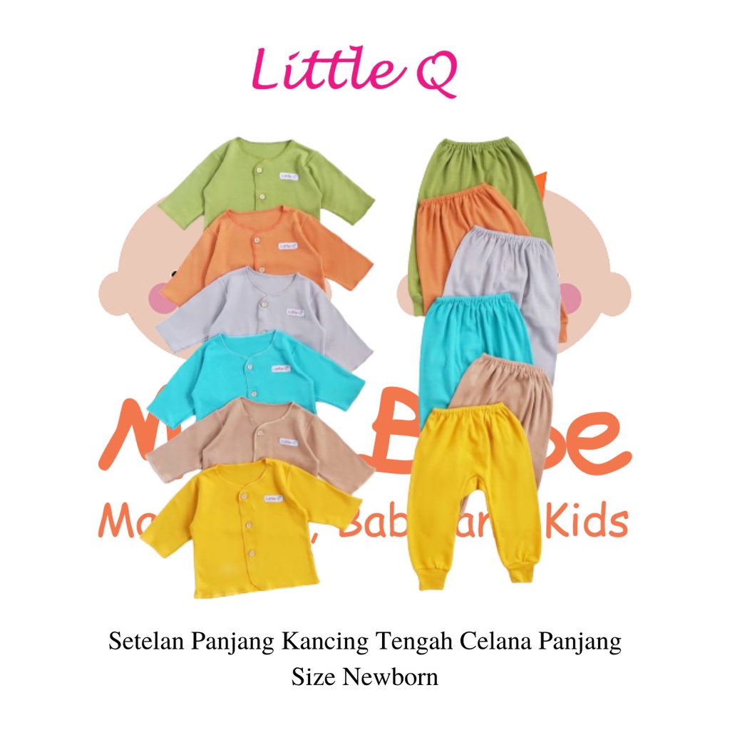 [Size NB] Little Q Setelan Polos Panjang Kancing Tengah Celana Panjang Rib Isi 3pcs