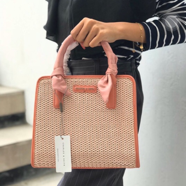 RESTOCK Tas charles and keith printed satin wrapped woven bag original Top Handle