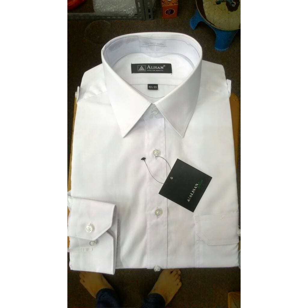 Kemeja Pria Alisan Putih Kantong Dua Pangkat Dinas Lengan Panjang - Putih, Xl Best Quality