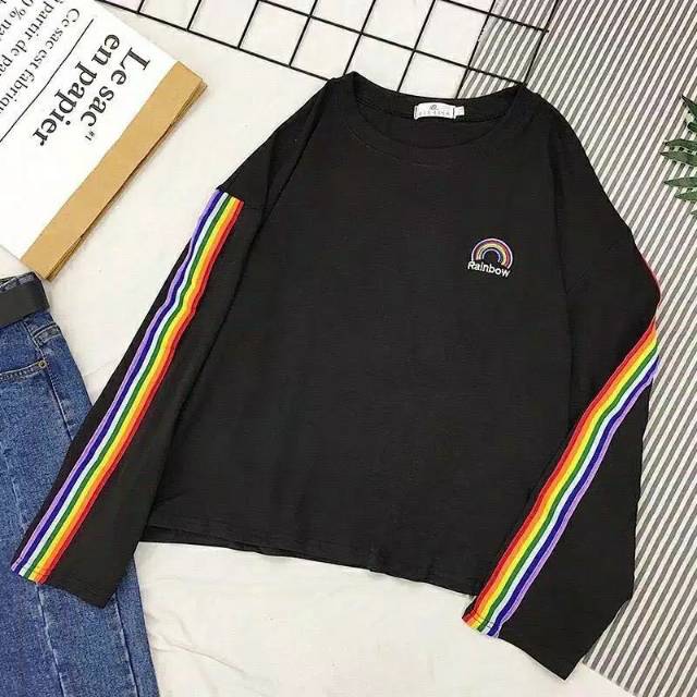 Fourfashion Sweater Blouse Rainbow Tangan Panjang