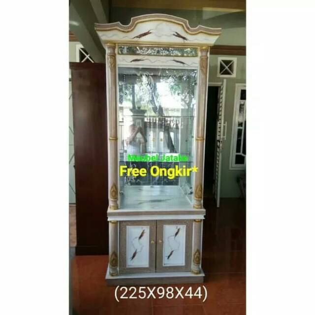 Bufet Pajangan Kristal Wos 2 Pintu Rangka Kayu Mahoni. Bupet Lemari