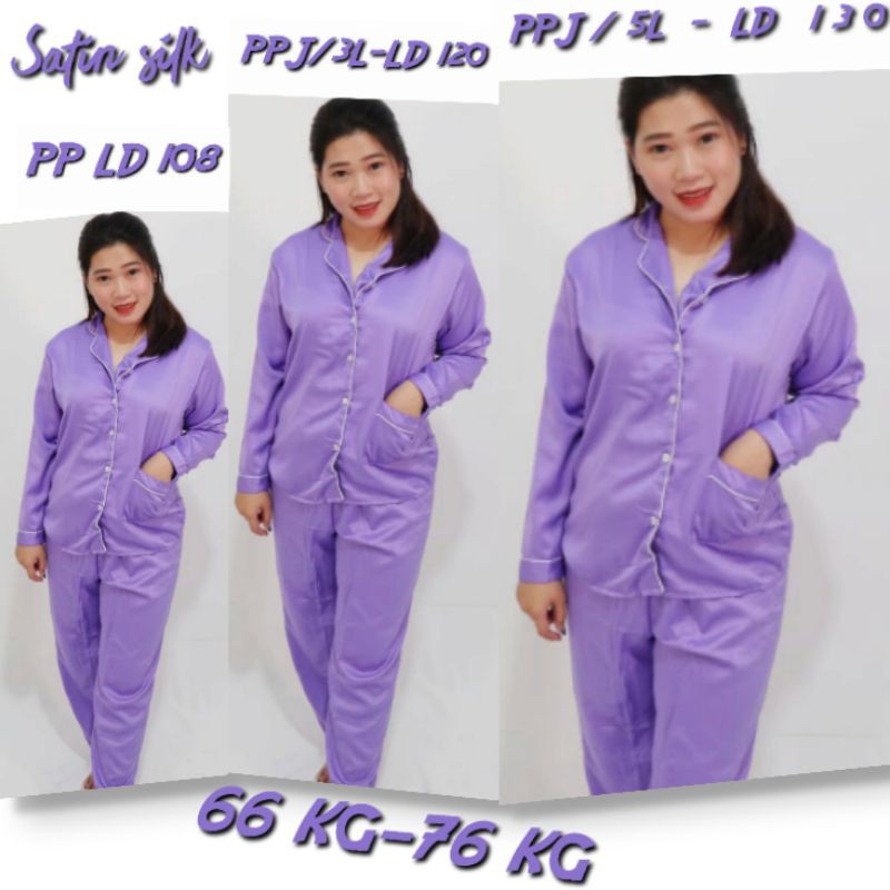 PIYAMA SATIN DEWASA LAVENDER / BAJU TIDUR SATIN POLOS