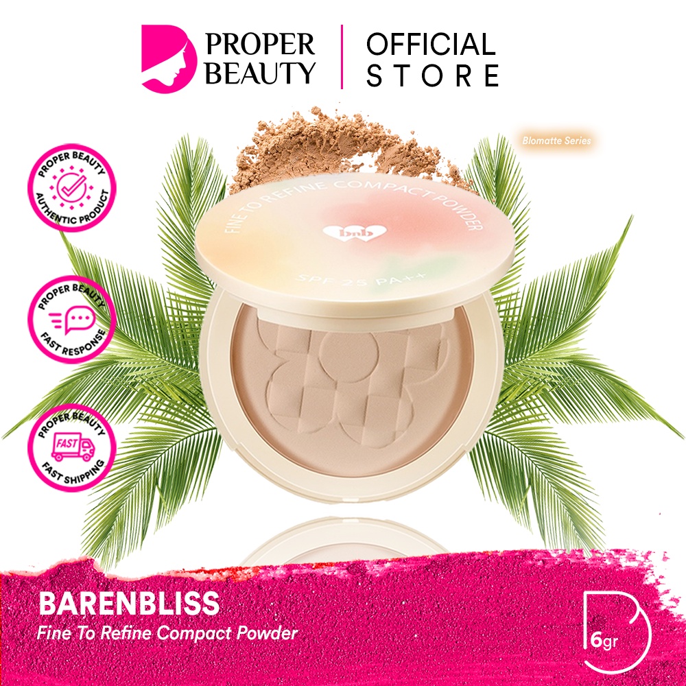 BARENBLISS Fine To Refine Compact Powder Korea / Bloomatte Series / 24H Oil Control 6g / SPF 25 PA++ / Bedak Padat / 01 Fair Light Petal 02 Natural Blossom 03 Warm Beige Nectar / Makeup Face Make Up Foundation Cushion Concealer Skin Tint BNB Paket Bundle