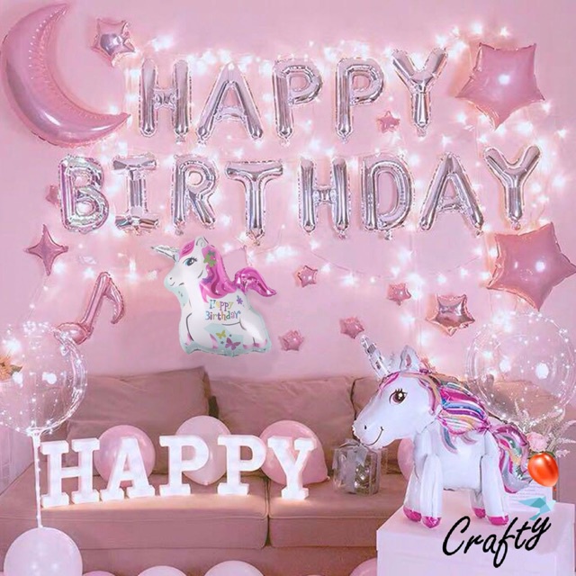 [PAKET] Kids BIRTHDAY Set UNICORN LED Dekorasi Backdrop Ulangtahun