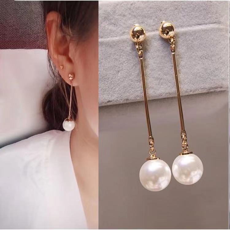 (Hello Girl)E11 Anting Mutiara Fashion Wanita Mutiara Putih Kecil Panjang Stud Earrings Import-5