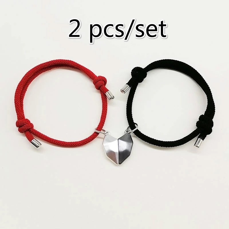 2pcs Gelang Tali Kepang Magnetik Dengan Liontin Hati Untuk Pasangan