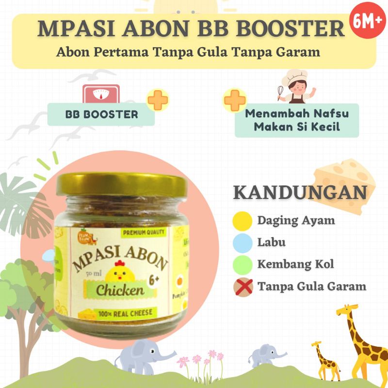 Plum &amp; Blum Abon MPASI Bayi Cheese BB Booster / Abon Keju Sapi Ayam Ikan No MSG / Baby Meat Floss 6 bulan+ / 50 g