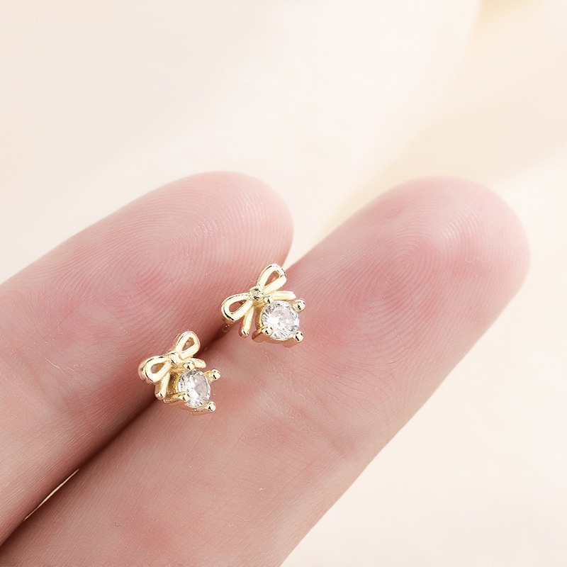 Anting Tusuk Silver S925 Desain Pita Kecil Hias Zircon Gaya Korea Untuk Wanita