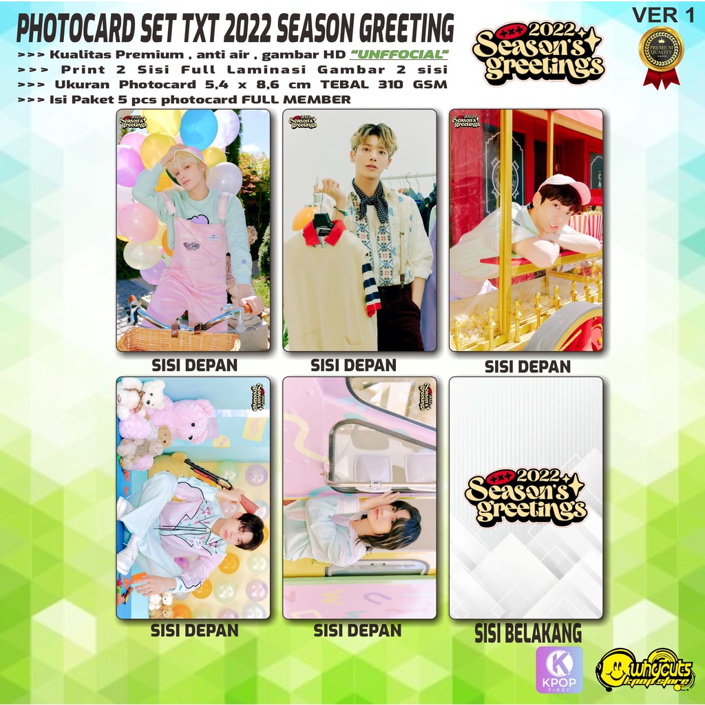 PHOTOCARD SET UNOFFICIAL KPOP PREMIUM // HOLIDAY 2021 LITTLE WISHES // SEASON GREETING 2022 // 5PCS // FULL PRINT 2 SISI LAMINASI