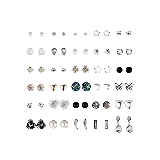 LRC Anting Set Fashion Color Bow And Pearl Stud Earrings Set (30 Pairs) F70860