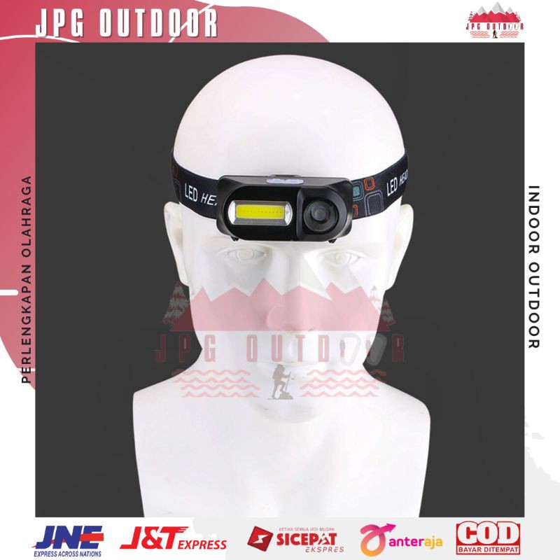 Headlamp Senter Kepala Cree LED Flashlight Rechargeable COB Super Terang