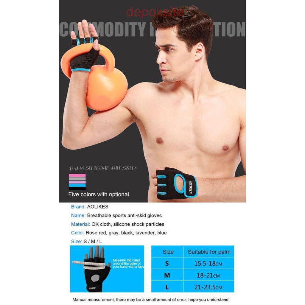 1 Pasang AOLIKES 1678 Sarung Tangan Gym Gloves Fitness Gloves Fitness Cycling Gloves Men Women Sport