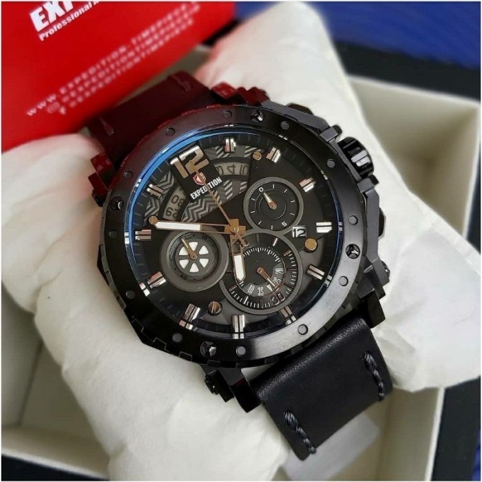 Jam tangan pria Expedition E 6402 E6402 leather black Original