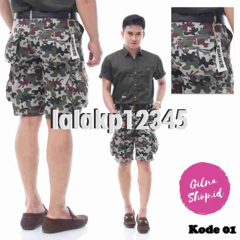 Celana Cargo Pendek Gunung Outdoor Pria Cowok Dewasa Motif Loreng Army Distro Size 27-38 Premium