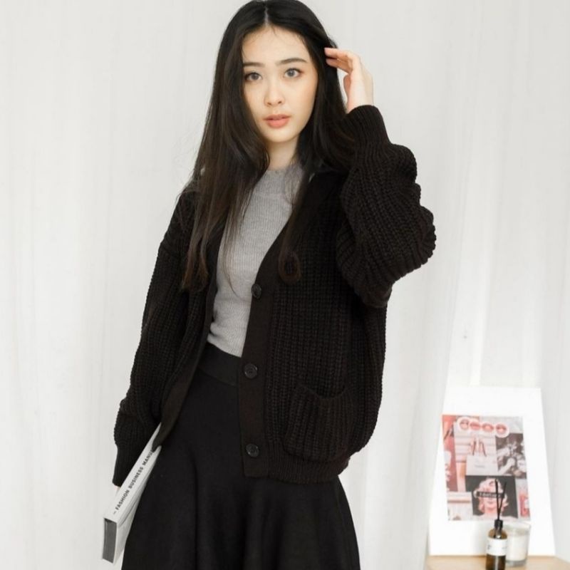 GS035 Cardigan Rajut Wanita Pocket Premium Haura