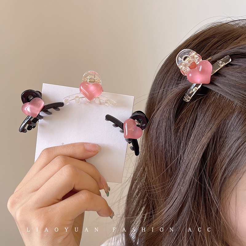 Jepit Rambut Akrilik pink love Hati Korea Manis Lucu Kecil scratch clip