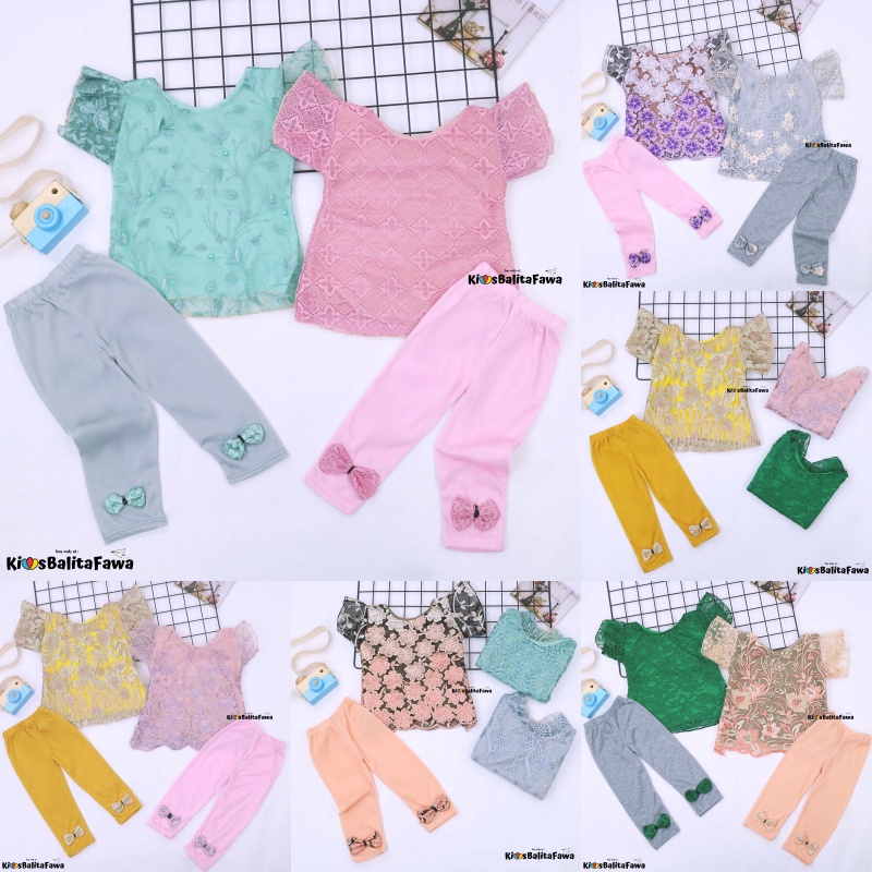 Setelan Seline uk 1-2 Tahun / Set Brukat Branded Anak Perempuan Atasan Lengan Leging Polos Import