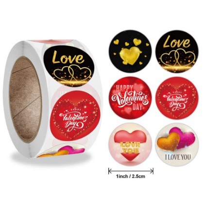 

V0001 Per Pcs Sticker Label Logo Tempel Happy Valentine I Love You Merah Hitam Bulat D 2.5 cm Seal