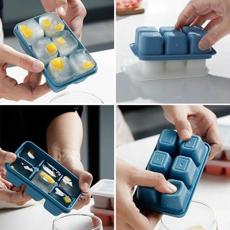 [Durable PP And Silicone DIY Ice Cube Cube Storage Box] [6 Grids Ice Pop Makers] [Reusable  Ice Cube Mold ]