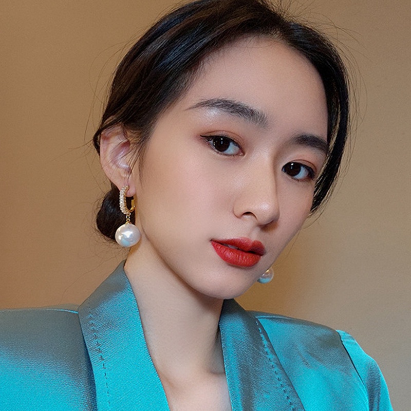 Anting Kristal Mutiara Putih Gaya Korea Untuk Wanita