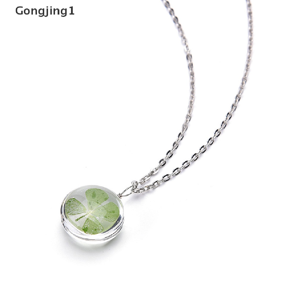 Gongjing1 Kalung Rantai Dengan Liontin Daun Clover Shamrock Hijau Untuk Wanita