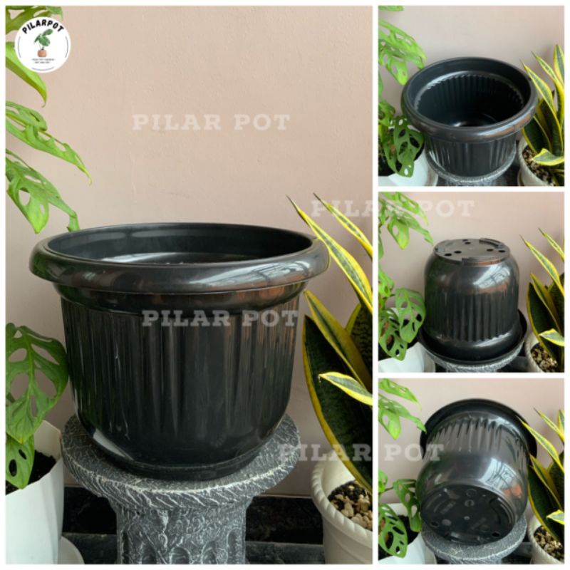 pot bunga tanaman plastik hitam GL Flamboyan 35 kuping - GL FLAMBOYAN 35 HITAM