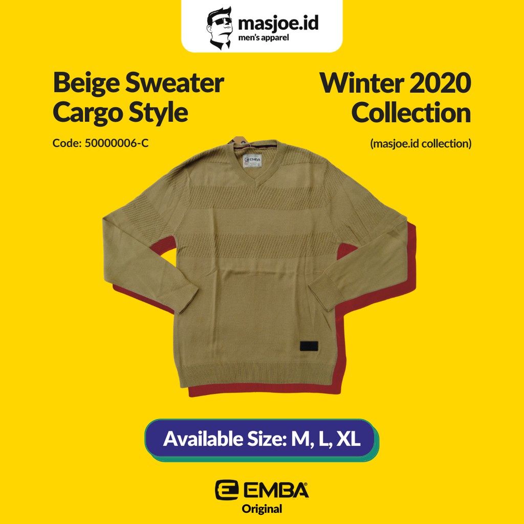Jaket Sweater Pria EMBA Original - Beige Sweater Cargo Style