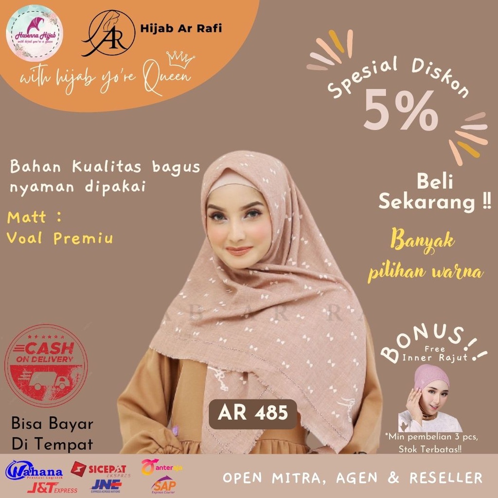 Kerudung Arrafi Hijab Segiempat Terbaru AR 485 Motif Matt Voal Premium Galeri Arrafi Hijab