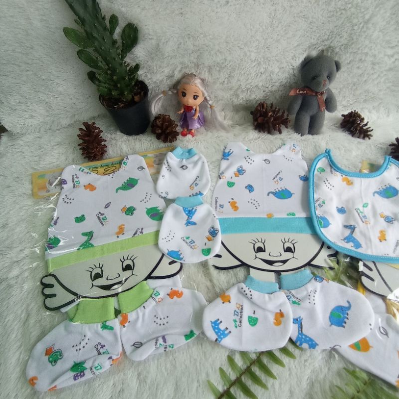 1 Set Komplit Celemek/Otto/Slaber Kupluk Sarung Tangan dan Kaki Bayi Lucu Murah