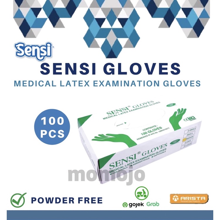 SENSI GLOVES Sarung Tangan Latex Powder Free Gloves Kemasan Box isi 100 pcs
