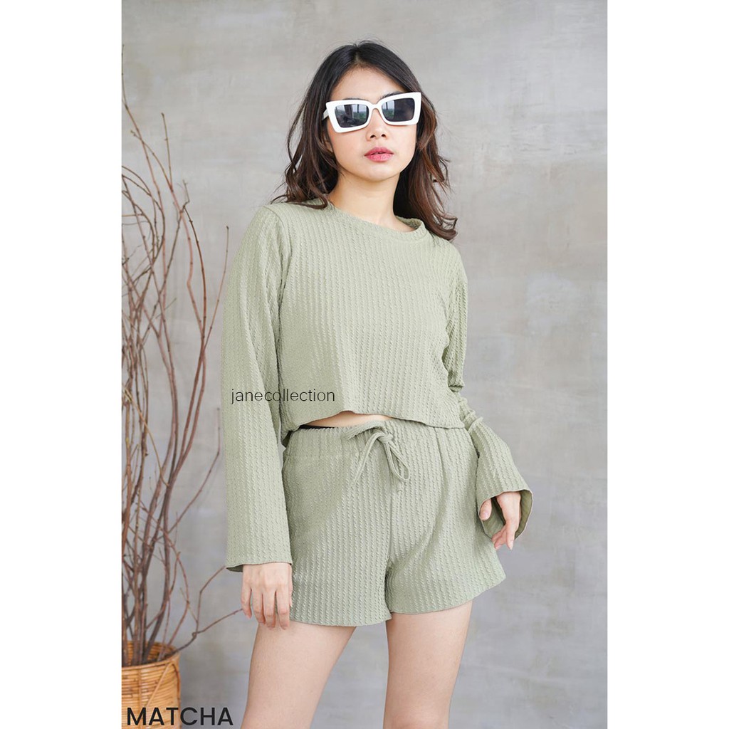 JANE COLLECTION || Setelan Atasan Lengan Panjang One Set Knit Daeyun Set Rajut Piyama