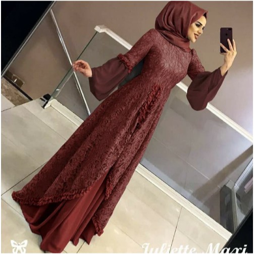 Gamis terbaru gamis wanita modern mewah gamis lebaran 2021 Gamis Maxy Brukat Marisa Gray 95IXC
