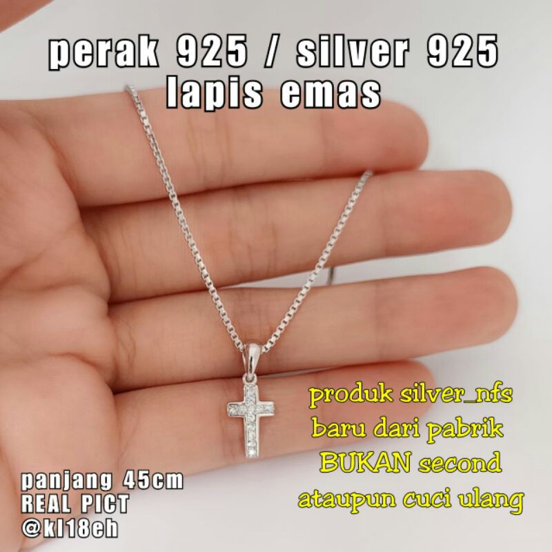 Kalung Liontin Salib Perak Silver Necklace Wanita Salip 925 Anti Karat Wanita kl18eh