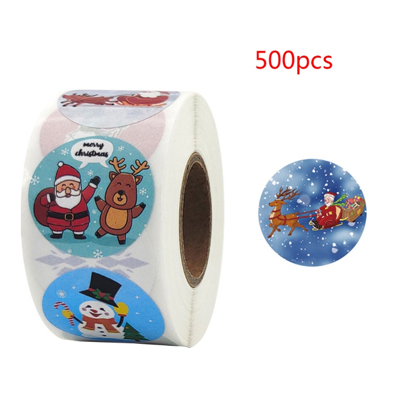 500pcs / roll Stiker Label 128 Pola Tema Natal Untuk Dekorasi Amplop Kartu Kotak Hadiah