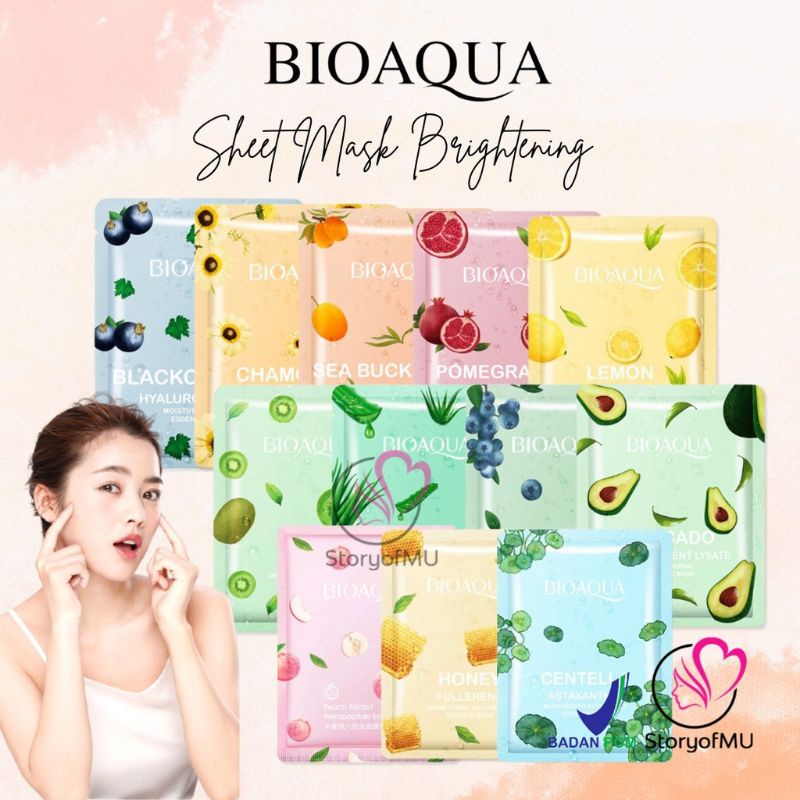 BISA COD Masker Wajah sheet Mask Bioaqu Brightening Mencerahkan Dan Mengglowingkan Wajah