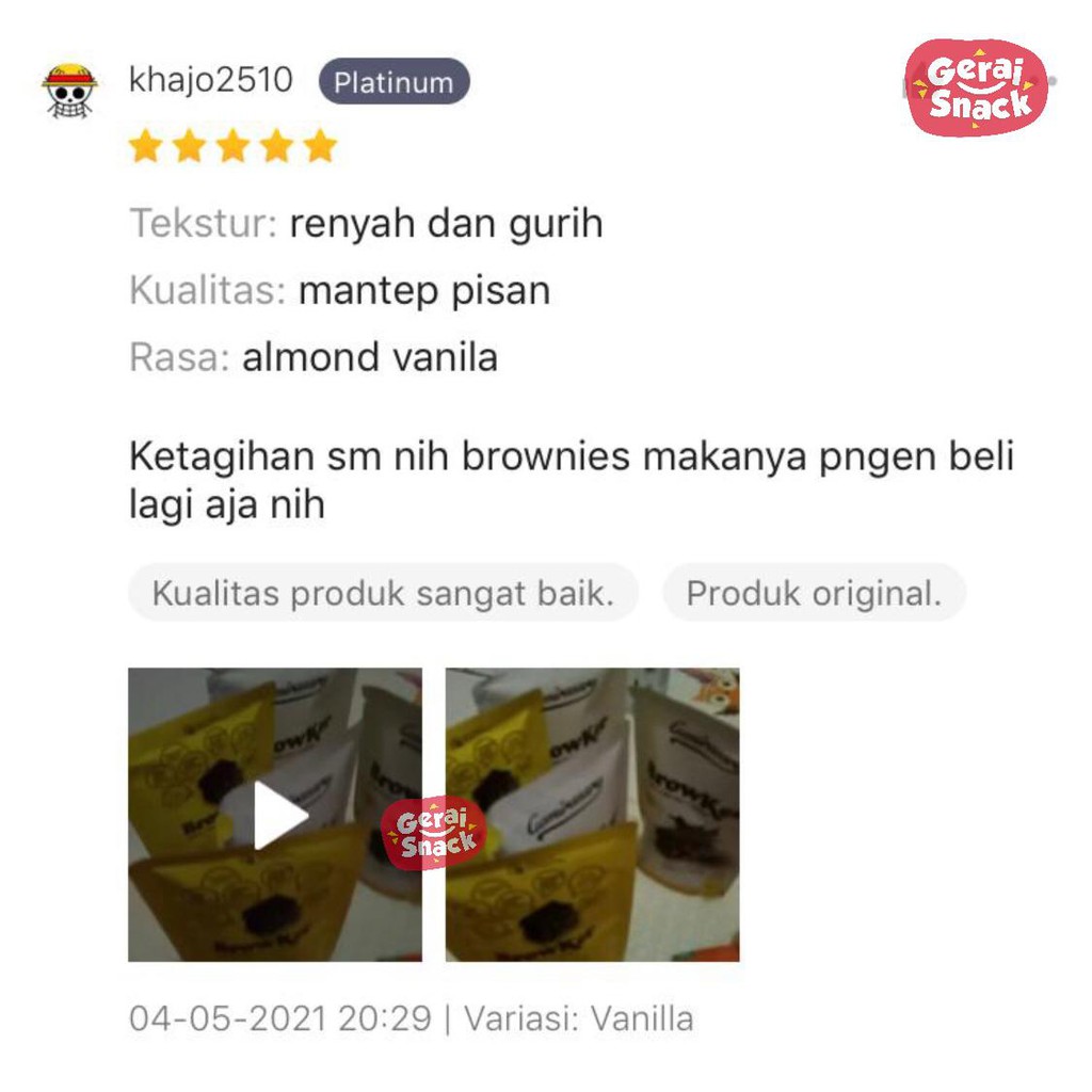 Browker Brownies Kering Extra Toping Khas Bandung  65g