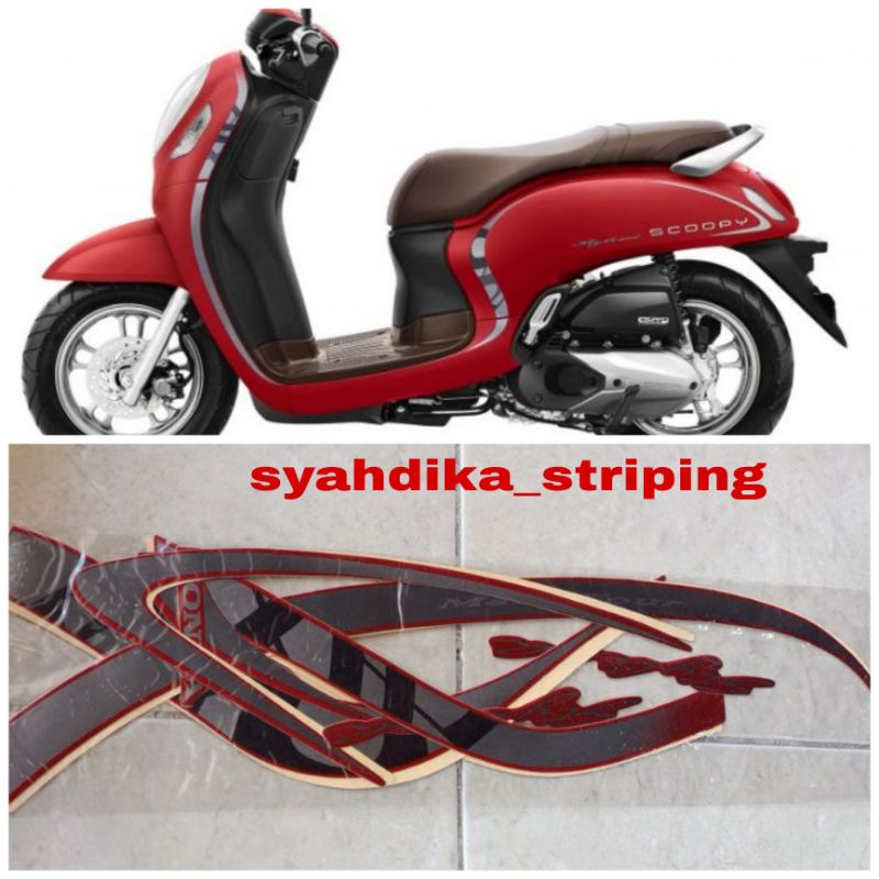 STIKER STRIPING LIS BODY HONDA NEW SCOOPY STYLISH 2021 MERAH DOFF