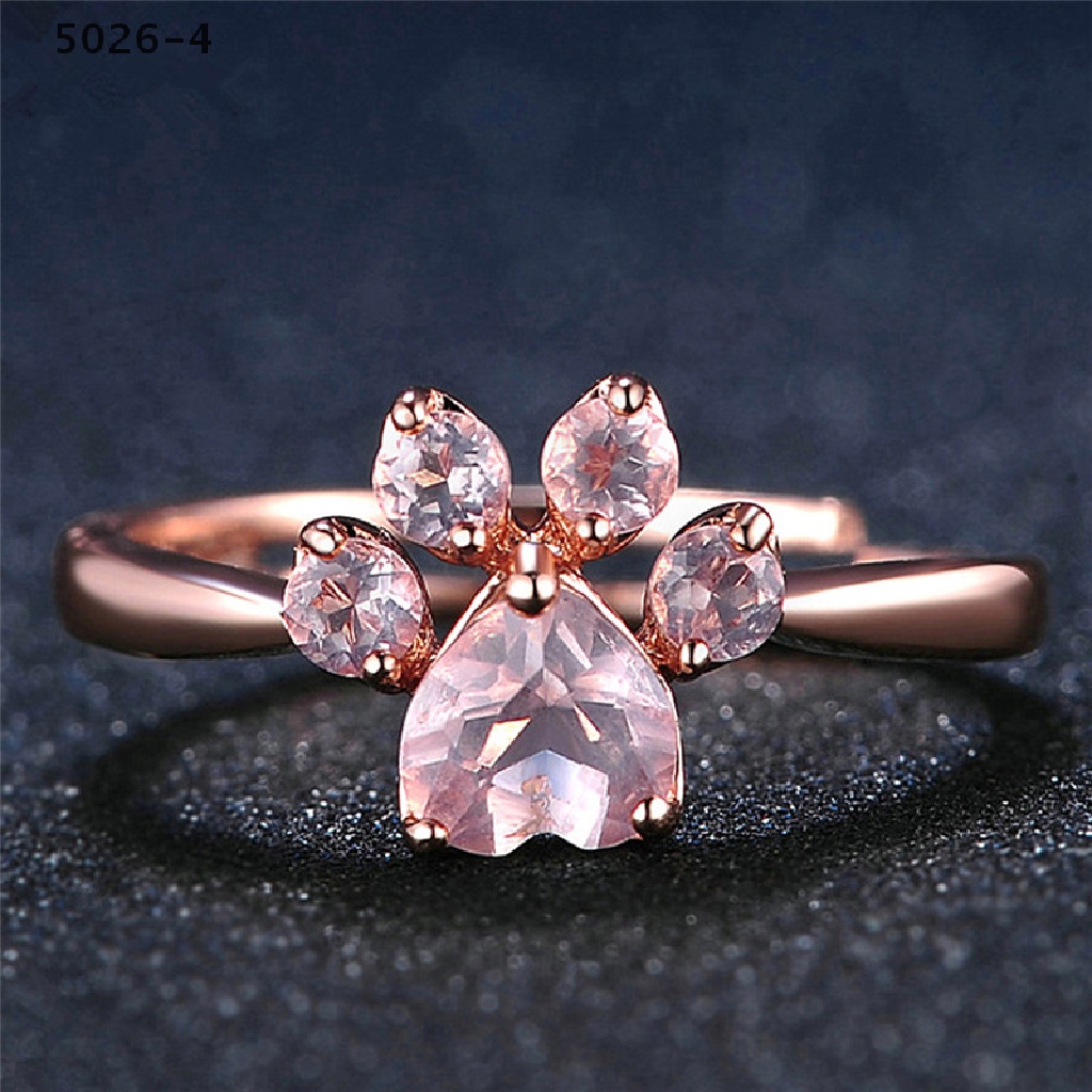 5026-4 Cat Claw Opening Adjustable Ring Women Rose Gold Crystal Zircon Finger Ring Gift 5026-4