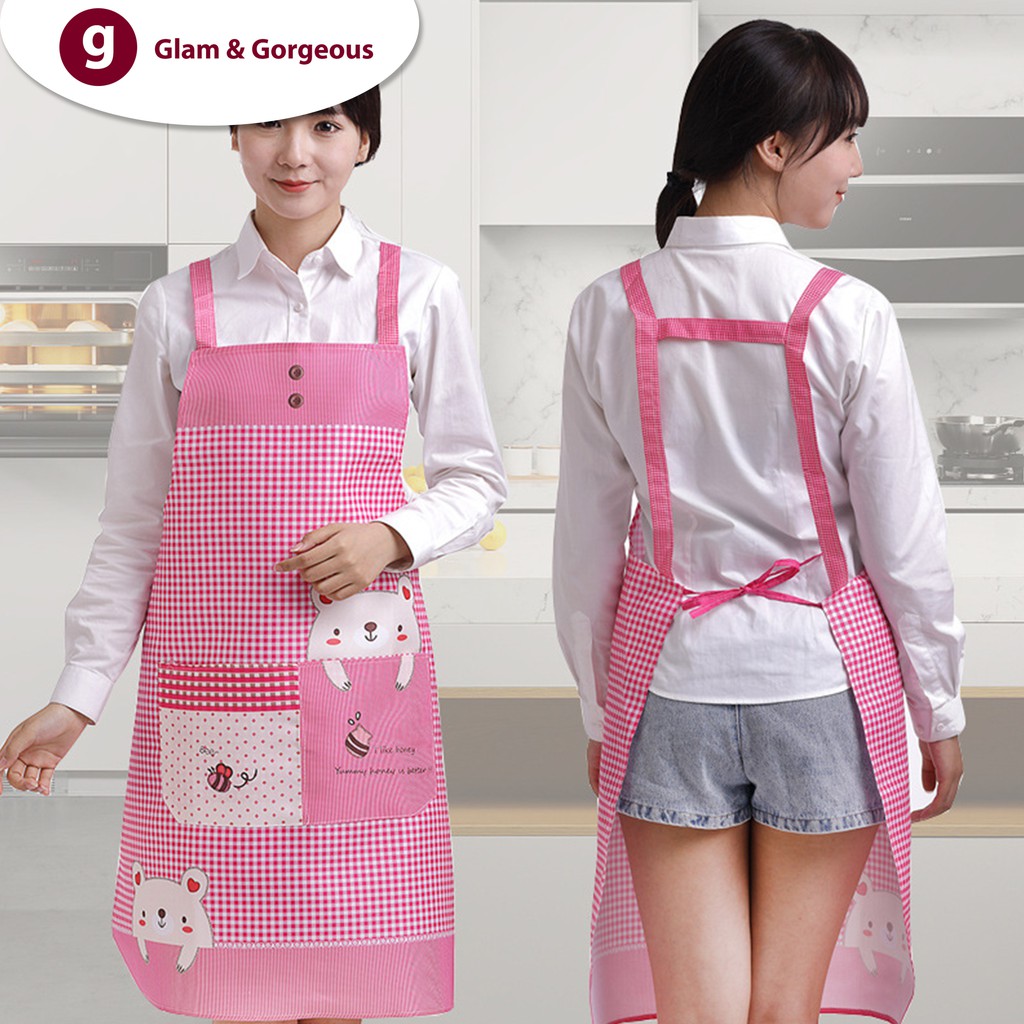 Apron Celemek Masak Barista Dapur Motif Beruang Waterproof CM010