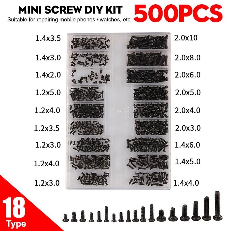 500Pcs Laptop Notebook Computer Repair DIY Mini Flat Head Metal Screw Kit