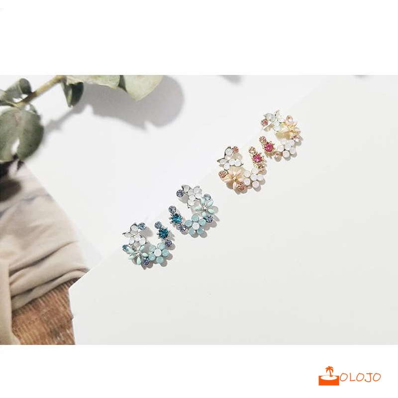 OLOJO    Korea Anting Tusuk Bentuk Giwang Sterling Silver 925 dengan Kristal untuk Wanita