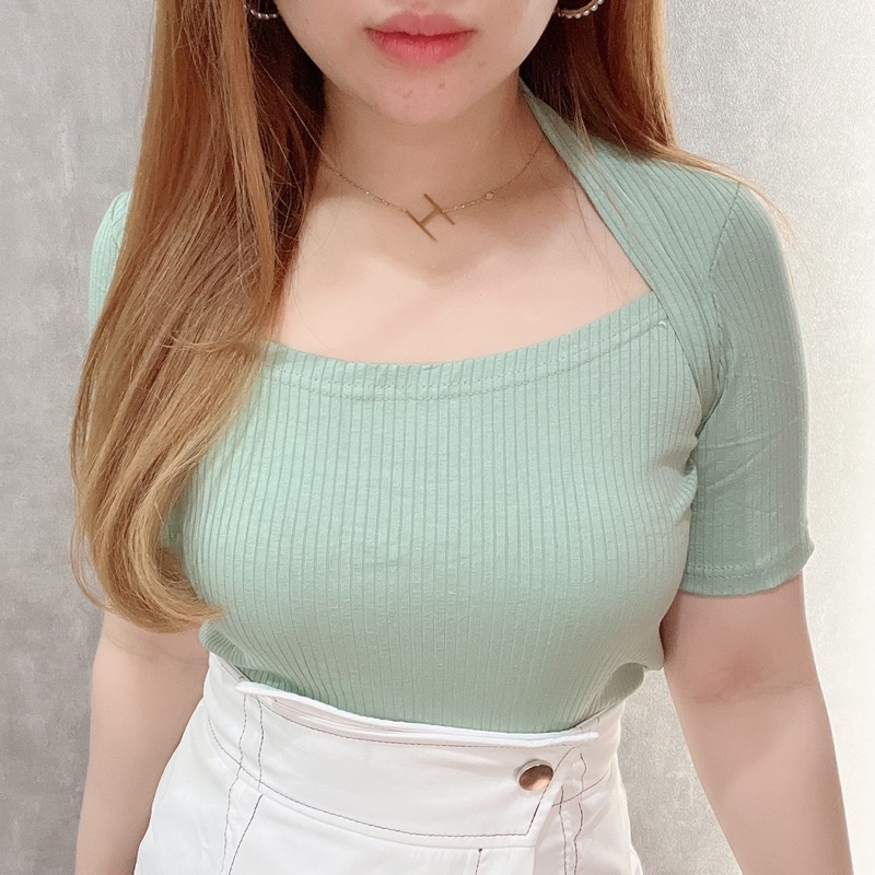 Rib Squareneck Short Sleeve Blouse | Atasan Wanita Korean Fashion | Maimon Grosir
