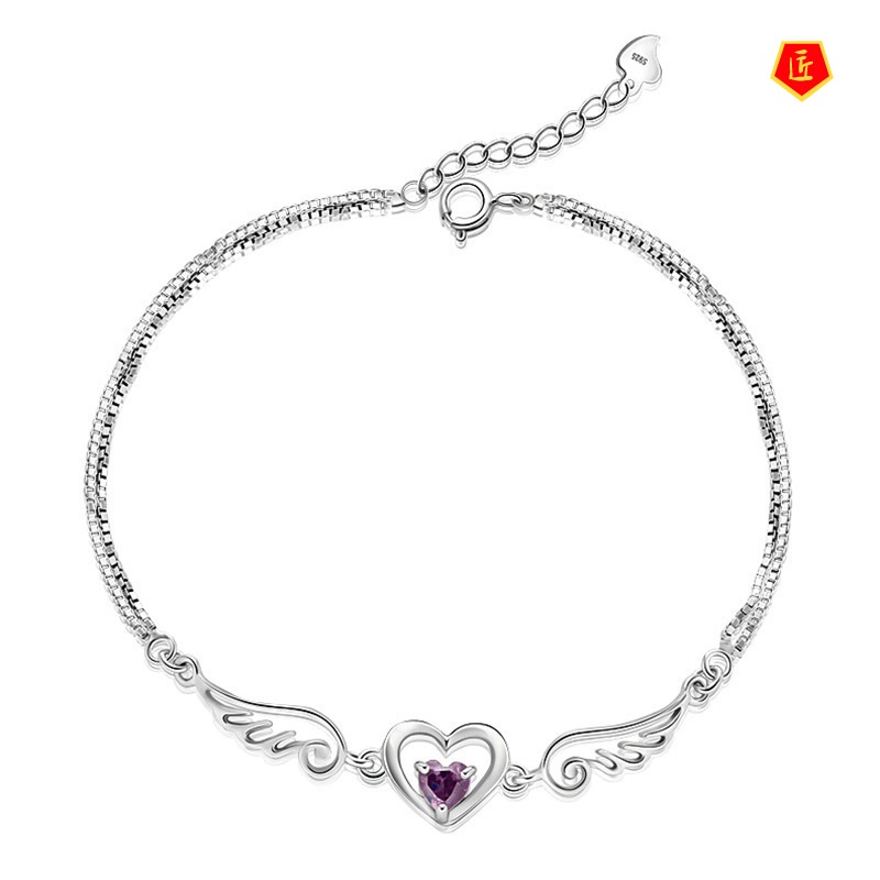 [Ready Stock]Fashion 925 Silver Amethyst Heart-Shaped Bracelet