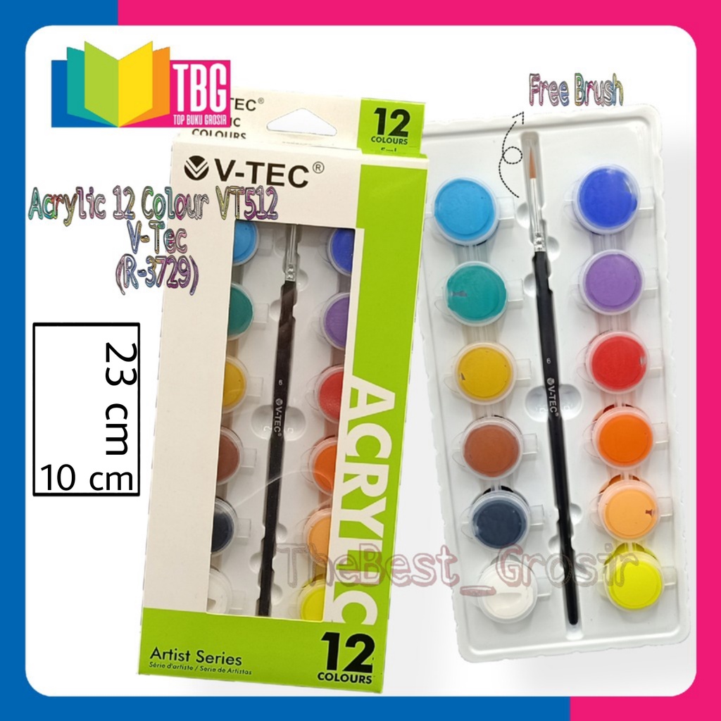 

1 SET ACRYLIC COLOUR VT512 TUBE 12 WARNA V-TEC / CAT AKRILIK SET (R-3729)